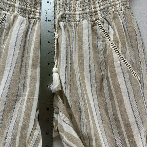 Briggs Shorts Womens Size S Striped Drawstring Tasseled Linen Blend Beige - Picture 8 of 10